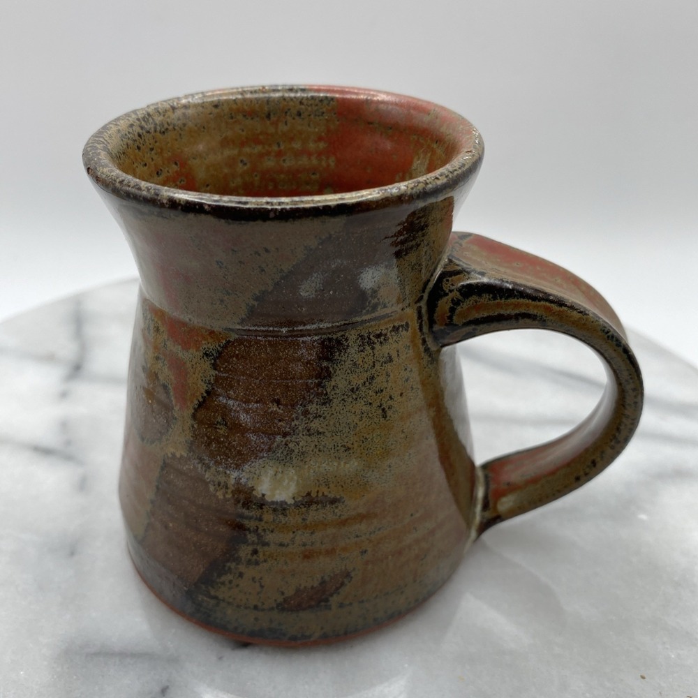 Studio Pottery Mug Red Brown Rustic Hand Thrown Stoneware Earthy Boho Ceramic